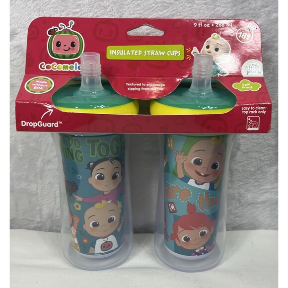 TOMY Cocomelon 2pk Insulated Straw Cups 9 fl oz 18 Months+ Sippy Cup NEW - Picture 1 of 9